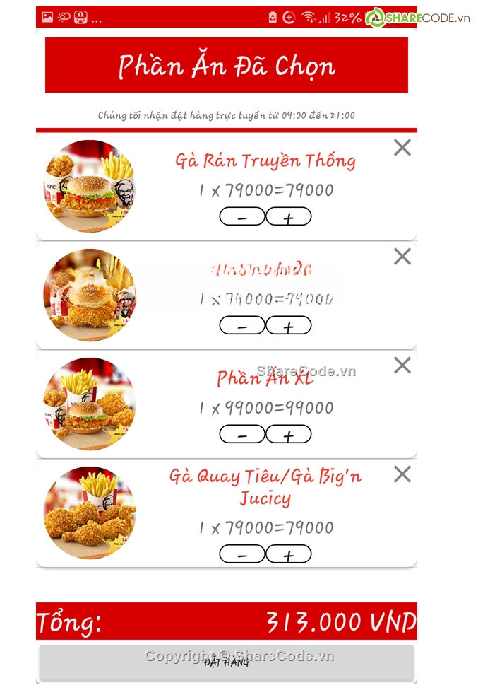 đặt đồ ăn,App đồ ăn,androi,báo cáo,java