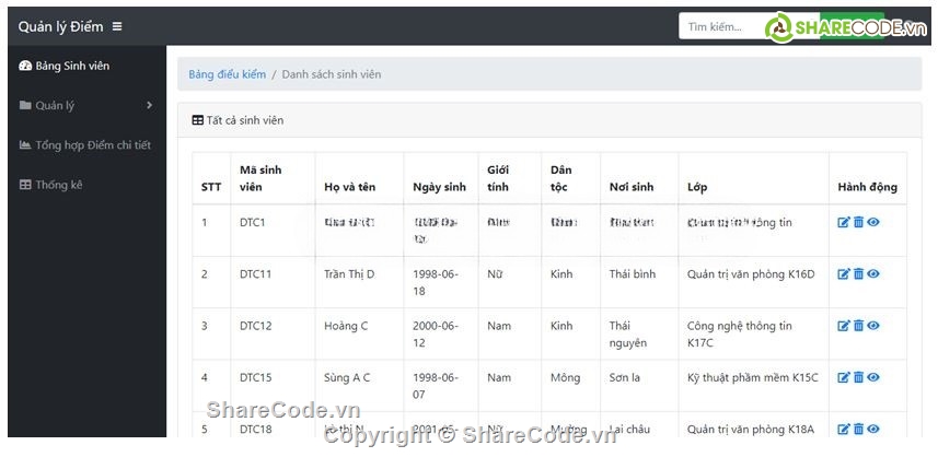 Code quản lý,Code php,full báo cáo,Code quản lý điểm sinh viên