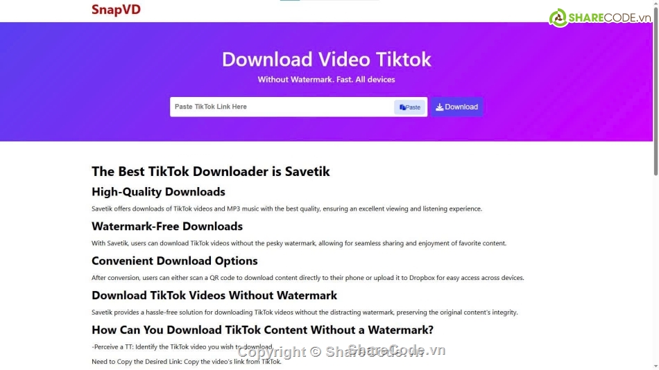 Source code web,tải tiktok,tải tiktok không watermark