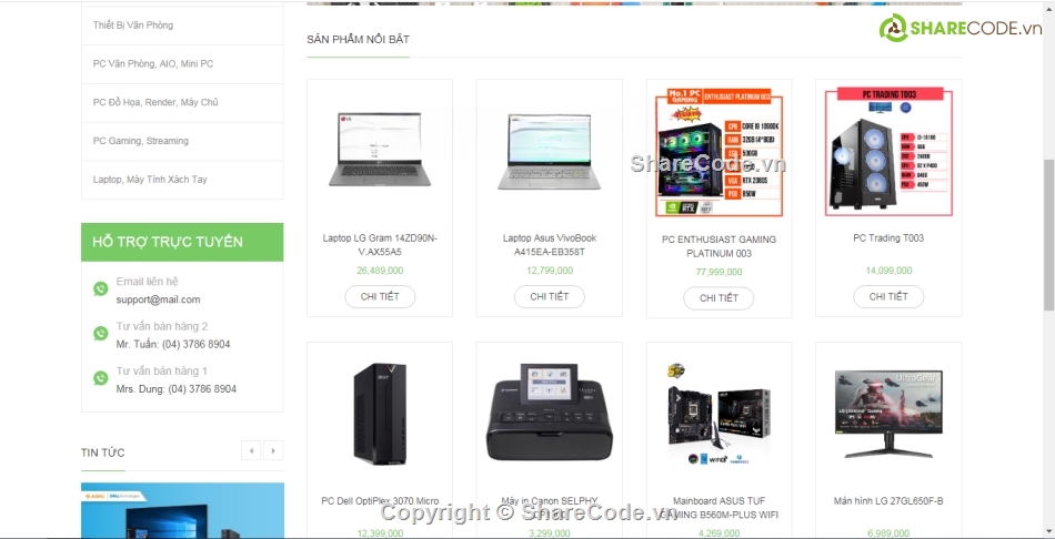php thuần,web php,đầy đủ chức năng,website bán máy tính