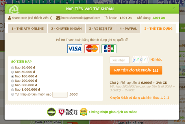 Hướng dẫn NẠP TIỀN vào tài khoản Nạp tiền qua momo, nạp qua chuyển khoản, nạp tiền qua thẻ atm, ví điện tử, nạp xu qua Bankplus, nạp xu qua bảo kim