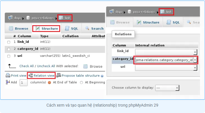 relationship, sql, phpMyAdmin