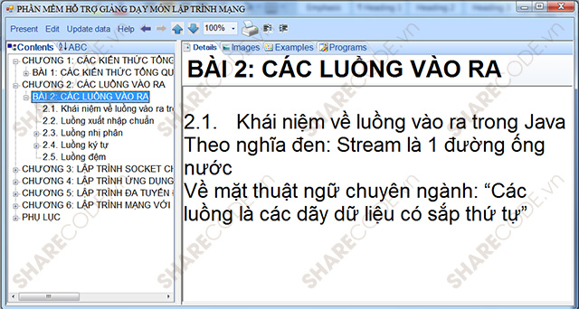 Phần mềm hỗ trợ, hỗ trợ giảng dạy, phần mềm dạy môn lập trình , lập trình mạng bằng java, phần mềm dạy học