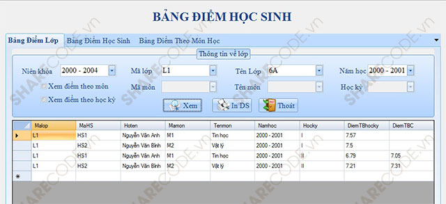 Phần mềm quản lý điểm,quản lý điểm học sinh,quản lý học sinh,quản lý điểm thi,quản lý môn học