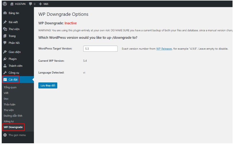 hạ cấp WordPress, phiên bản WordPress cũ, hướng dẫn hạ WordPress