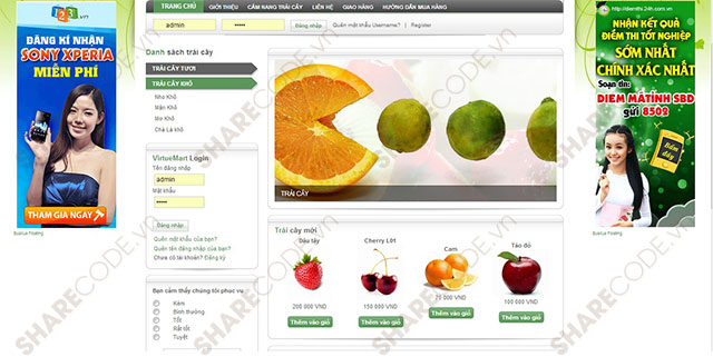 Share code web bán trái cây,web bán hoa quả,web joomla,web bán hàng,web bán trái cây