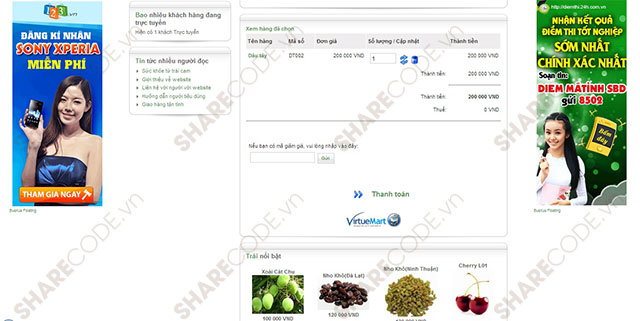 Share code web bán trái cây,web bán hoa quả,web joomla,web bán hàng,web bán trái cây