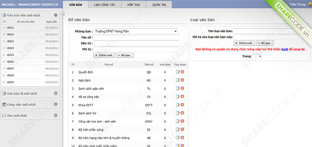 Website quản lý công văn, quản lý văn bản online, quản lý hồ sơ, quản lý xổ sách, web quản lý văn bản