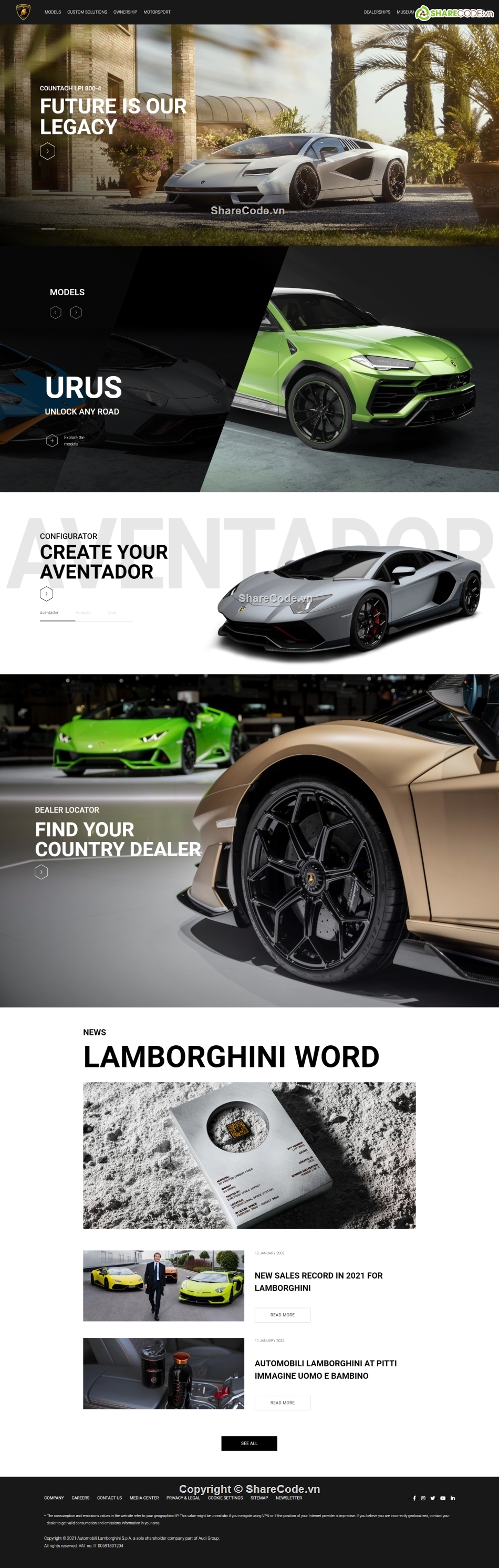 Template web giới thiệu xe lamborghini