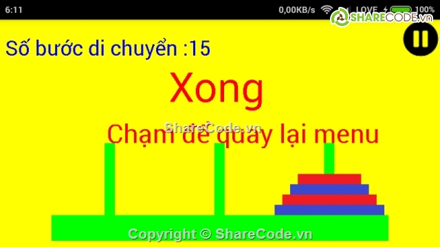 tháp hà nội,Android,Bài toán tháp hà nội,Souce code android,Tower of hà nội