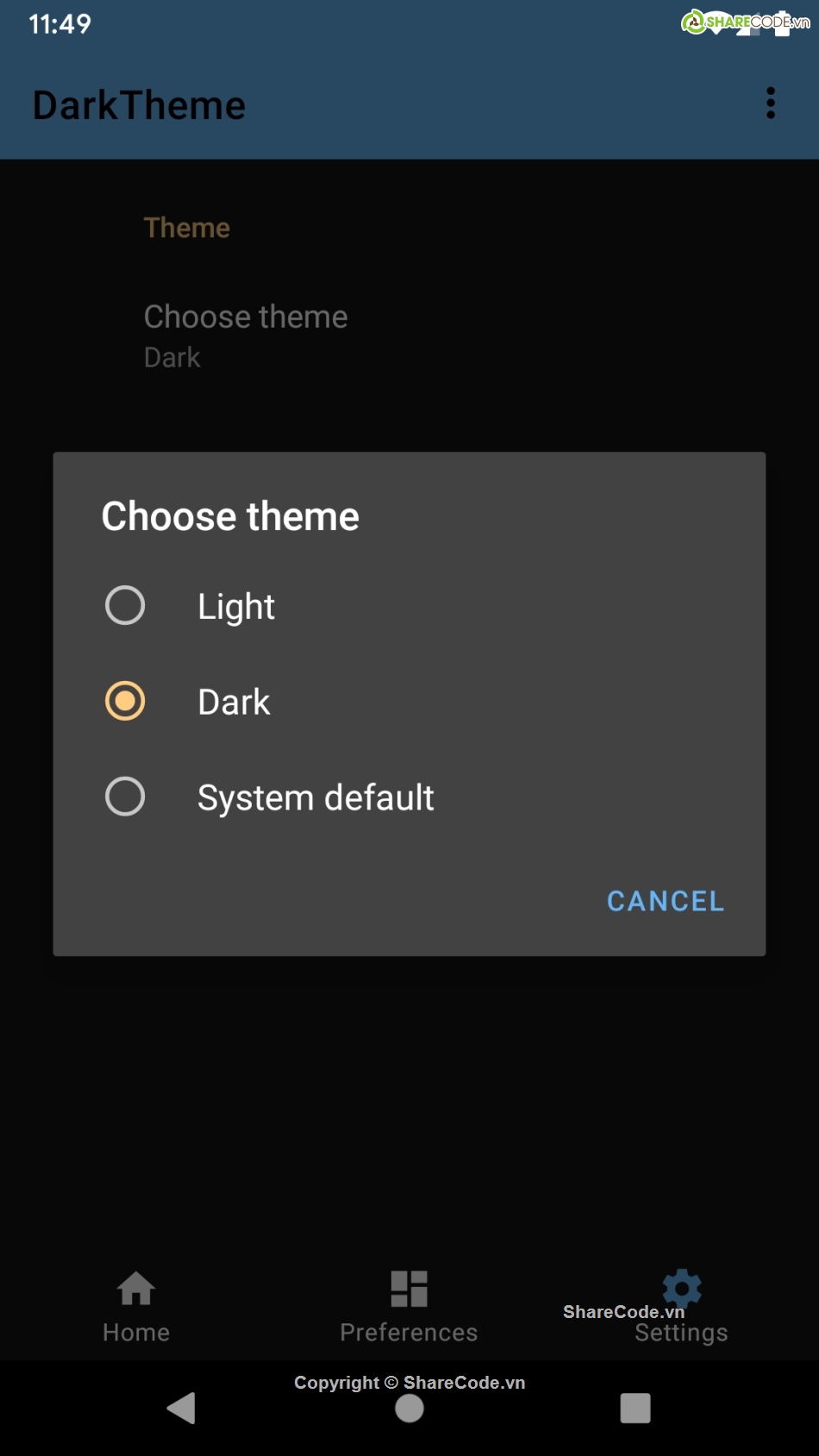 Android Dark Theme,Dark Theme,Code android Dark Theme