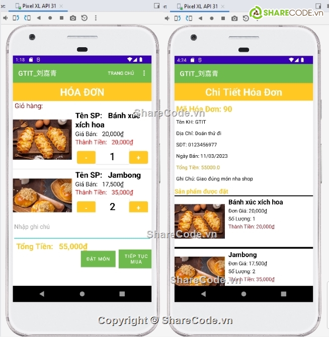 Ứng dụng  Android,ứng dụng bán hàng,Quản Lý Bán Hàng code Java,Code quản lý đơn đặt hàng,Code quản lý món ăn