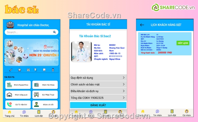 khám bệnh,App,app android sqlite,android,sqlite in android,app đặt lịch khám bệnh