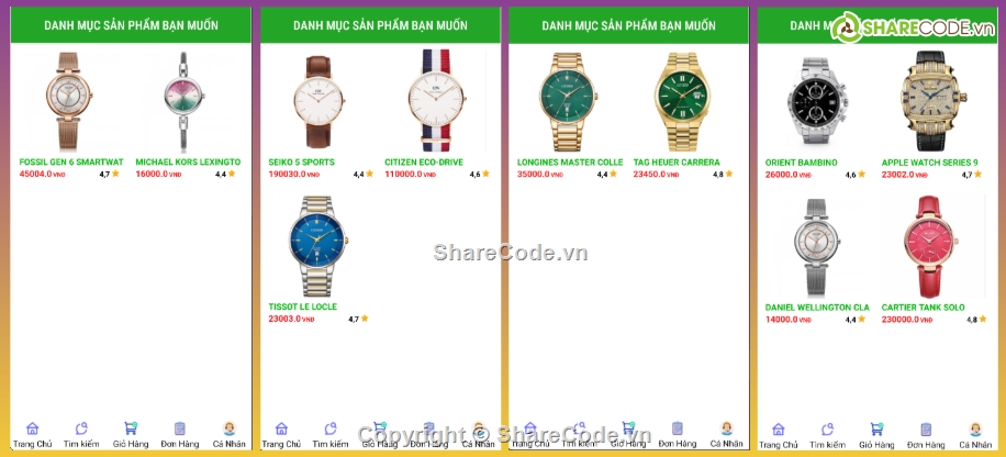 App,đồ án android,app bán hàng android,app bán hàng,đồng hồ,android