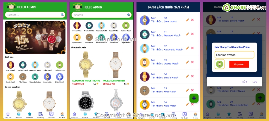 App,đồ án android,app bán hàng android,app bán hàng,đồng hồ,android