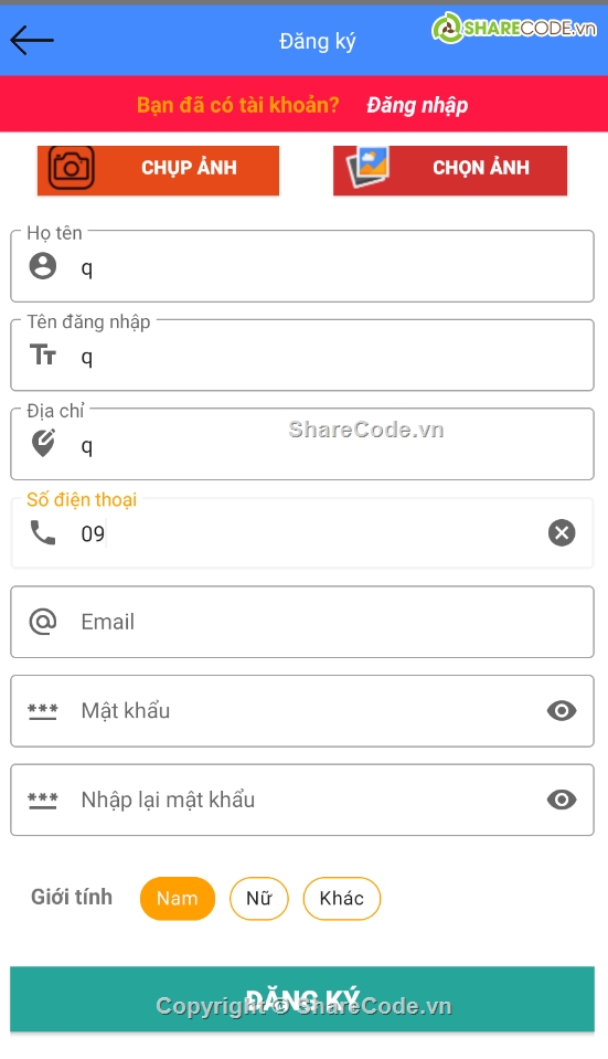 Sharecode,Share code,App Android,bài tập Android,bài tập lớn,sử dụng sqlite