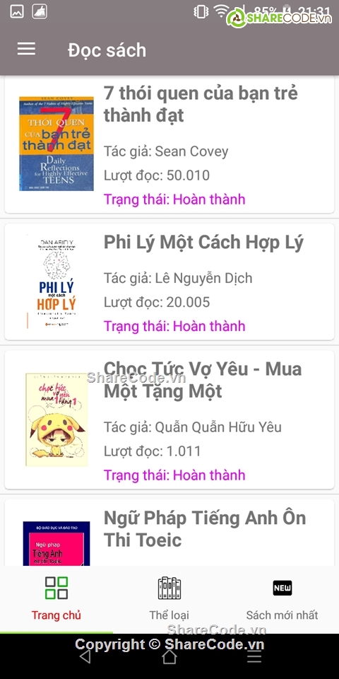 App đọc sách android,Ứng dụng đọc sách online,Book Store android