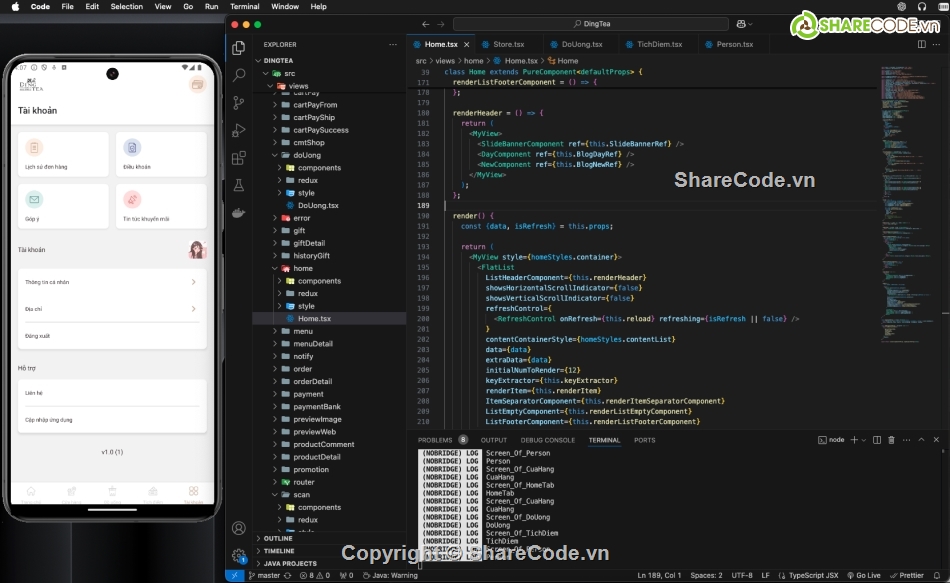 react native app,mua bán trà sữa,expo,thương mại điện tử,android,iOS
