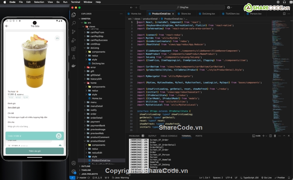 react native app,mua bán trà sữa,expo,thương mại điện tử,android,iOS