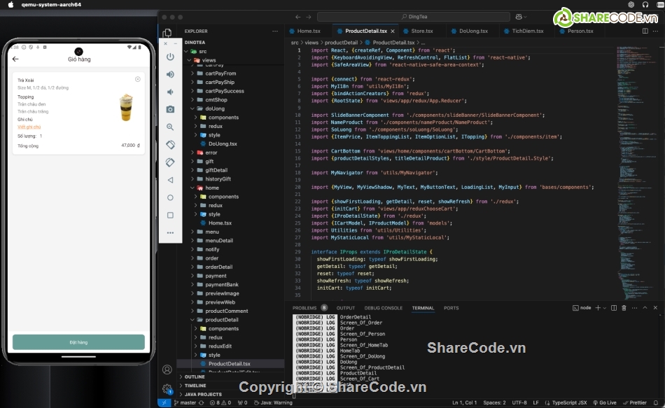 react native app,mua bán trà sữa,expo,thương mại điện tử,android,iOS