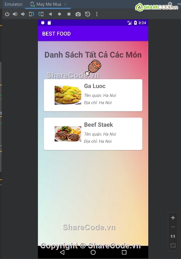 App Android món ăn,app food đồ ăn,code app món ăn,app món ăn food