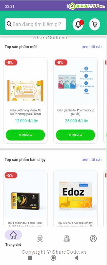 App Bán hàng,App Bán Thuốc Nodejs+Android,Ứng dụng Ecommerce Android