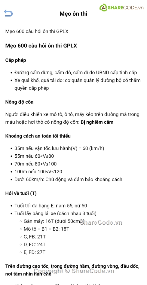 App,java,Luyện thi bằng lái xe,Ôn thi bằng lái xe