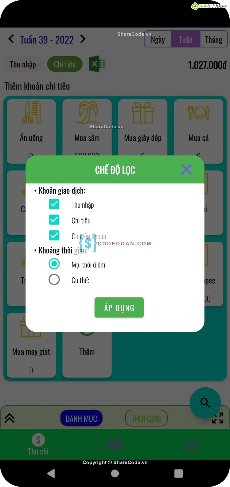 android java,quản lý chi tiêu cá nhân,full chức năng,sqlite