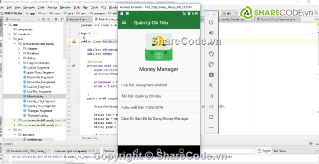 Assigment android fpt,quản lý chi tiêu cá nhân,code quản lý chi tiêu,source code quản lý chi tiêu