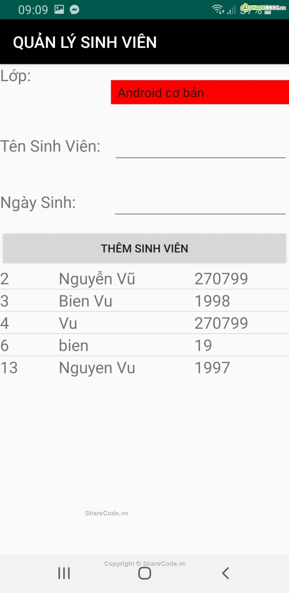 quản lý sinh viên,quản lý sinh viên android,Code android quản lý sinh viên,Code quản lý sinh viên
