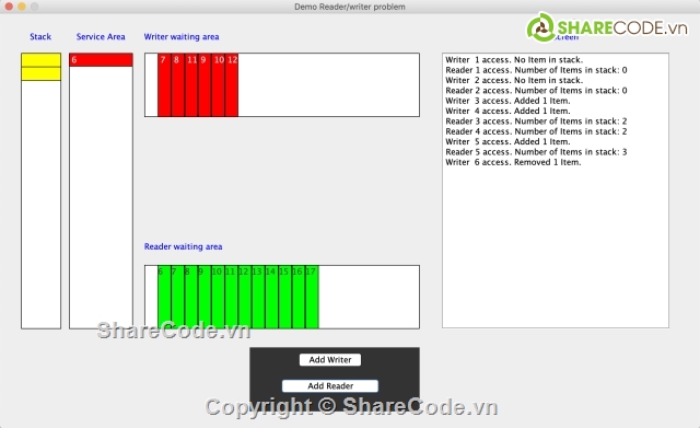 bài toán reader writer,bài toán reader writer java,reader writer,bài toán reader writer giao diện,reader writer problem