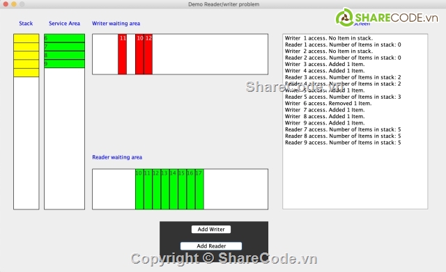 bài toán reader writer,bài toán reader writer java,reader writer,bài toán reader writer giao diện,reader writer problem