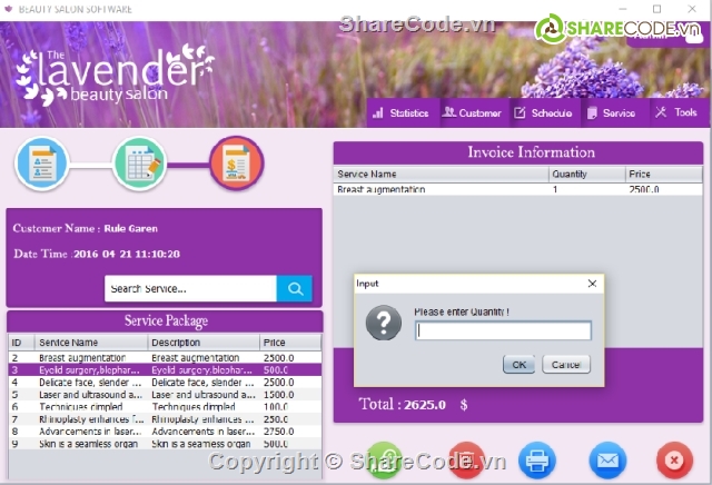 Beauty Salon Manager Java,Quản lý Salon,Schedule Salon,Quản lý thẩm mỹ viện,Lavender,Salon manager