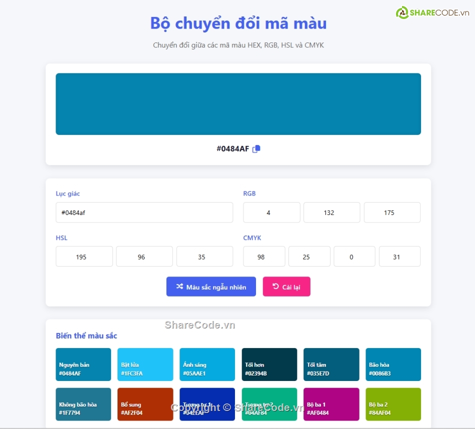 PHP và MySQL,ứng dụng chuyển đổi màu,tìm mã màu