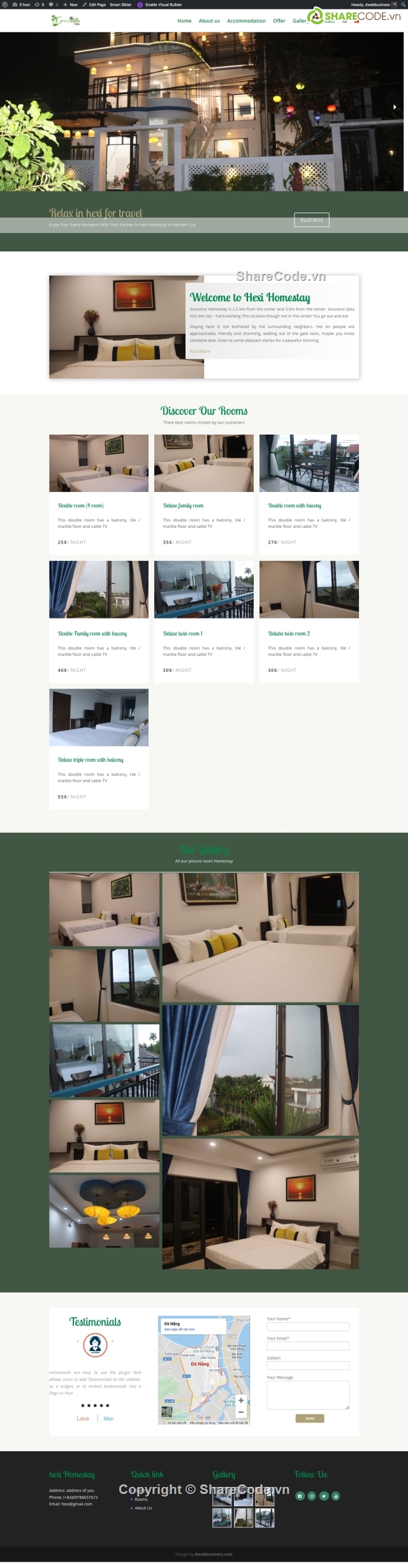 mẫu website đặt phòng,dwebbusiness,web wordpress,website homestay giới thiệu,đặt phòng online