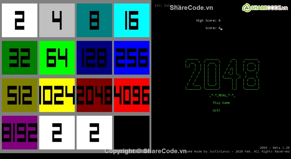 Game,Game 2048,2048 with C++,Game 2048 C++,2048,Game Console