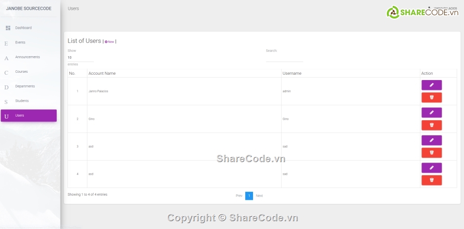quản lý trường học,thông báo trường học,php mysql