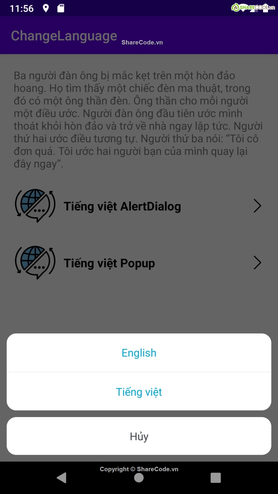 ứng dụng android,alter dialog,localstorage,kotlin,Chuyển đổi ngôn ngữ