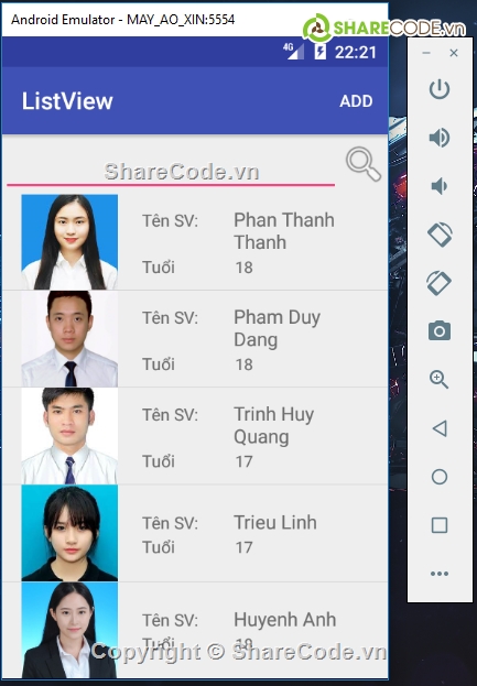 AdapterViewExample,Code android quan li sinh vien,Code android su dung SQLite,Code android thông tin sinh viên,app android quản lý sinh viên