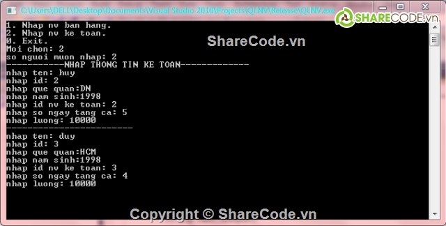 chương trình quản lí nhân viên bằng C++,code chương trình quản lí nhân viên,đồ án chương trình quản lí