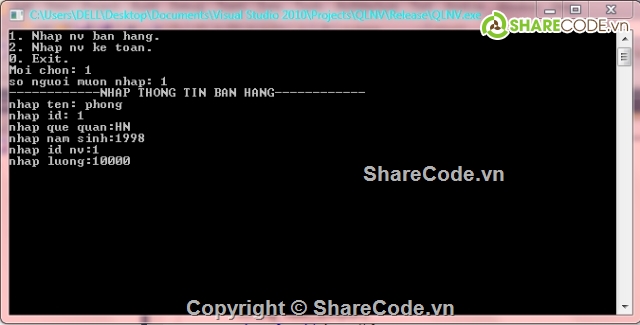 chương trình quản lí nhân viên bằng C++,code chương trình quản lí nhân viên,đồ án chương trình quản lí