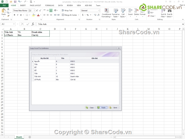 copy excel đến grid,copy clipboard đến gridview,excel to datagridview,Export từ Datagridview xuống Excel,code export excel,code đọc gridview