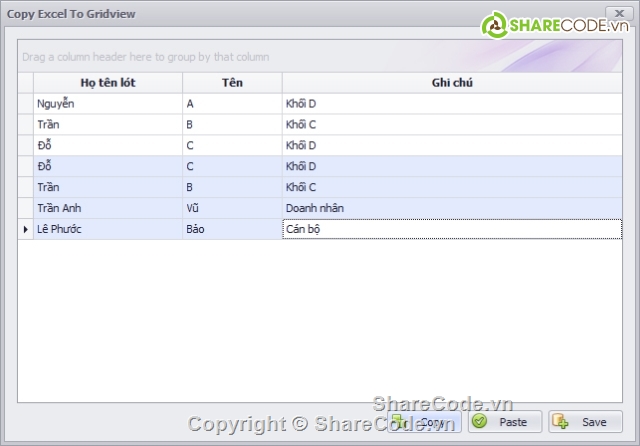 copy excel đến grid,copy clipboard đến gridview,excel to datagridview,Export từ Datagridview xuống Excel,code export excel,code đọc gridview