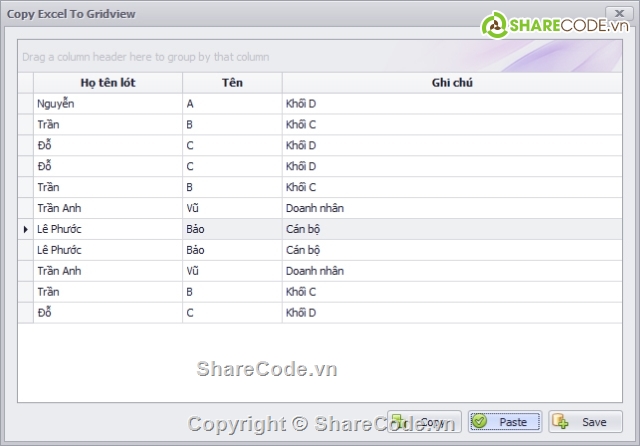 copy excel đến grid,copy clipboard đến gridview,excel to datagridview,Export từ Datagridview xuống Excel,code export excel,code đọc gridview