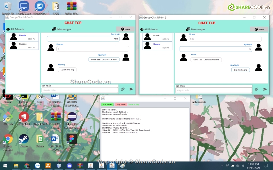 Code đồ án,đồ án chat,Code Lập trình,mạng,file,Chat TCP