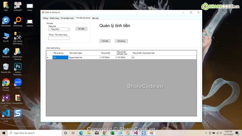Code quản lý,C#,quản lý,winfrom,quản lý phòng trọ