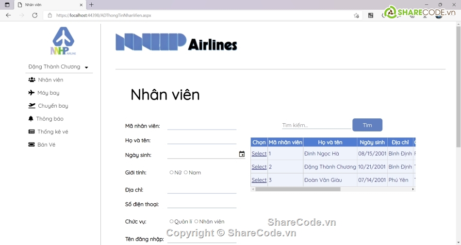 Source code website bán vé máy bay,code bán vé máy bay,đồ án web bán vé asp.net,Quản lý vé máy bay ASP.Net C#