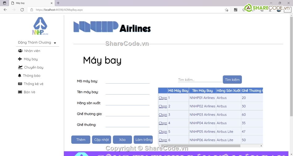 Source code website bán vé máy bay,code bán vé máy bay,đồ án web bán vé asp.net,Quản lý vé máy bay ASP.Net C#