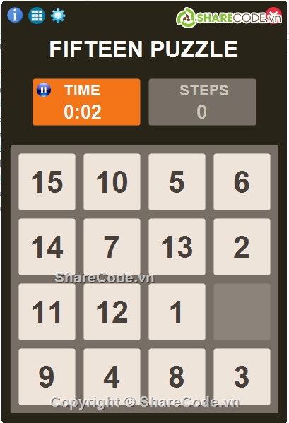 game puzzle,code game 15 puzzle,15 puzzle,Fifteen Puzzle,Code game