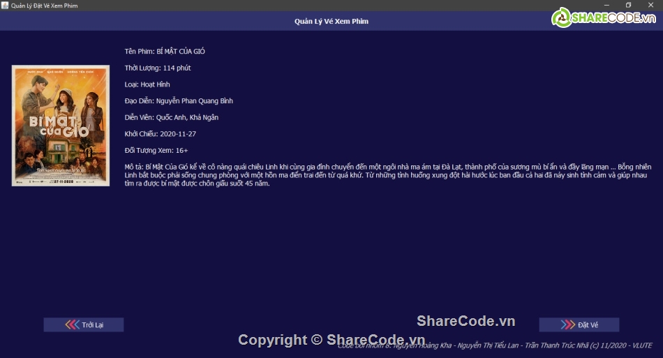 Báo cáo hệ phân tán,code java quản lý bán vé xem phim,quan ly ban ve xem phim,bán vé xem phim,hệ thống bán vé xem phim client server,Share code java quản lý bán vé